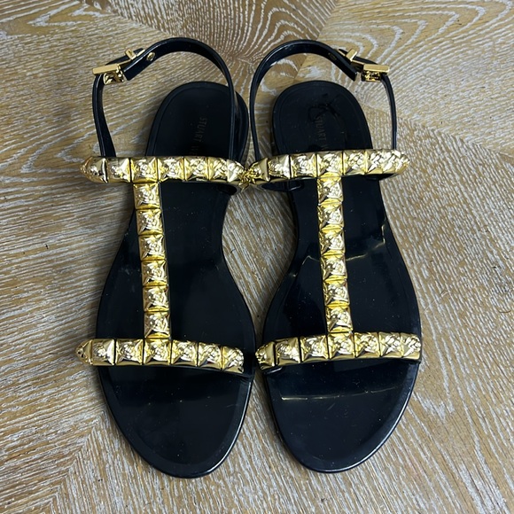 STUART WEITZMAN Jelrose Black Flat Sandals 5 - Picture 3 of 14